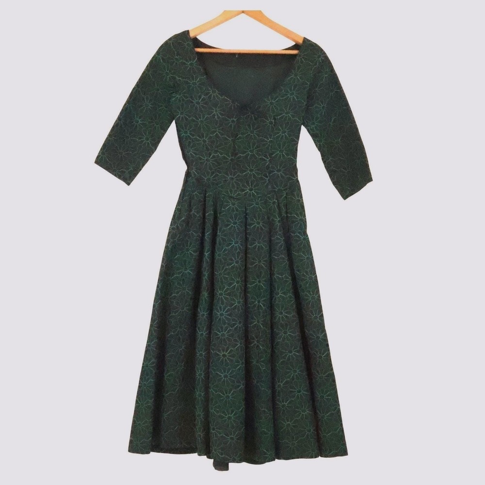Minx Modes Vintage 50s Midi Dress Womens Size XS Basque Waist Regency Renn Fest